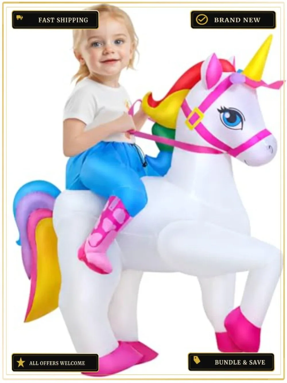 Kids Inflatable Unicorn Costume Blow Up Halloween Party Cosplay